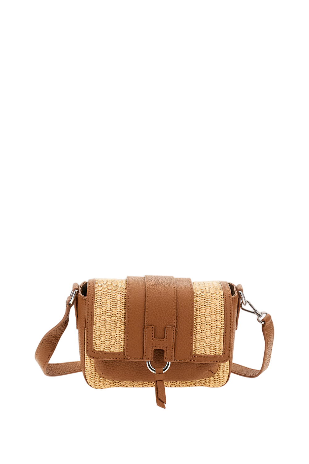 Brown Beige Hogan H01X Raffia Flap Bag