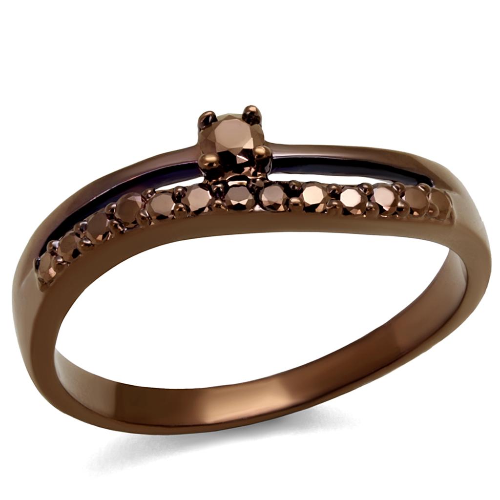 IP Coffee light Brass Ring with AAA Grade CZ in Light Coffee