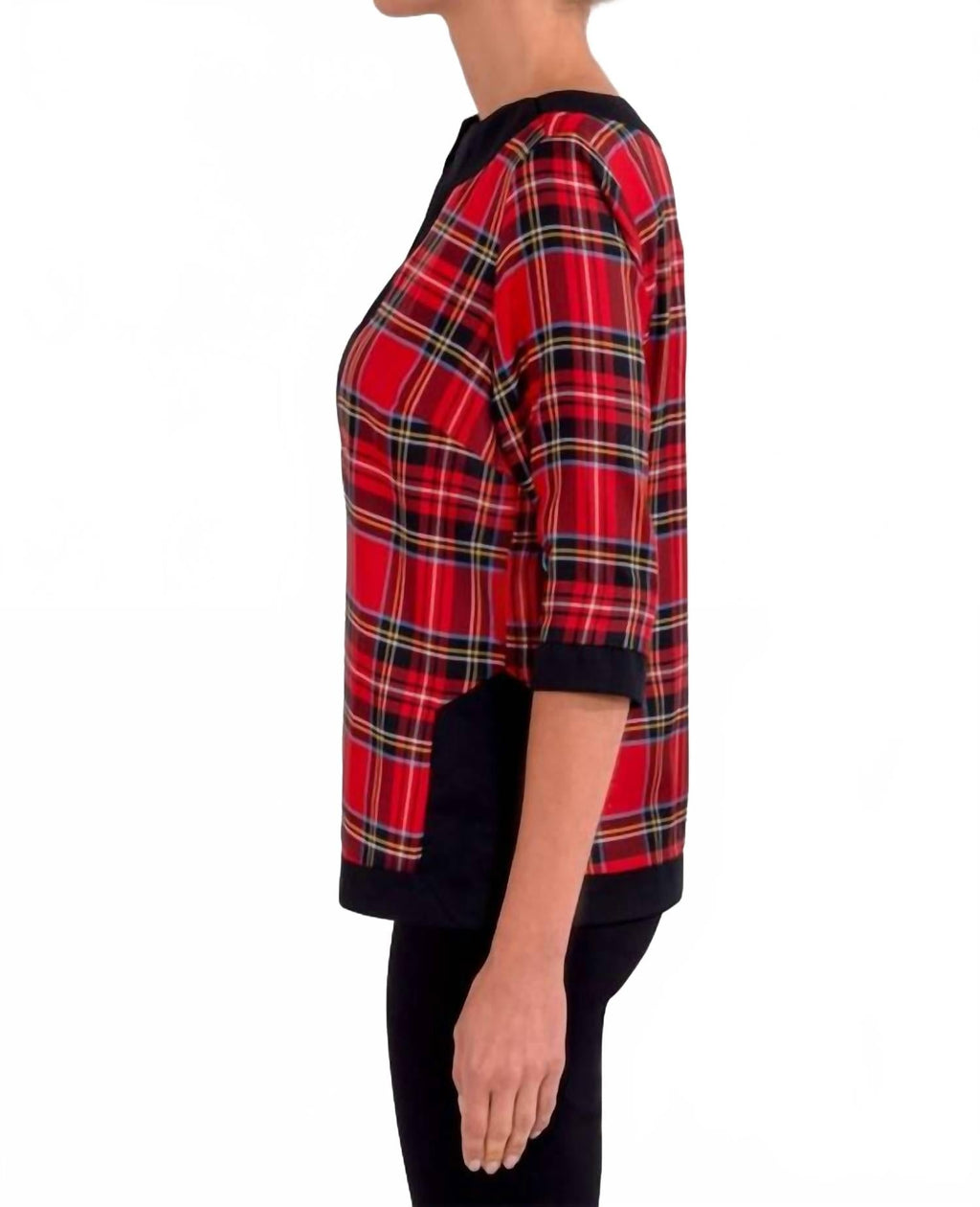 Split Neck Tunic Top In Red Multi