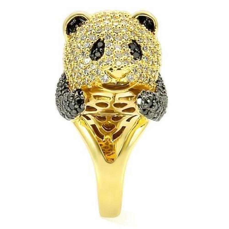 Gold+Ruthenium Brass Ring with AAA Grade CZ in Jet