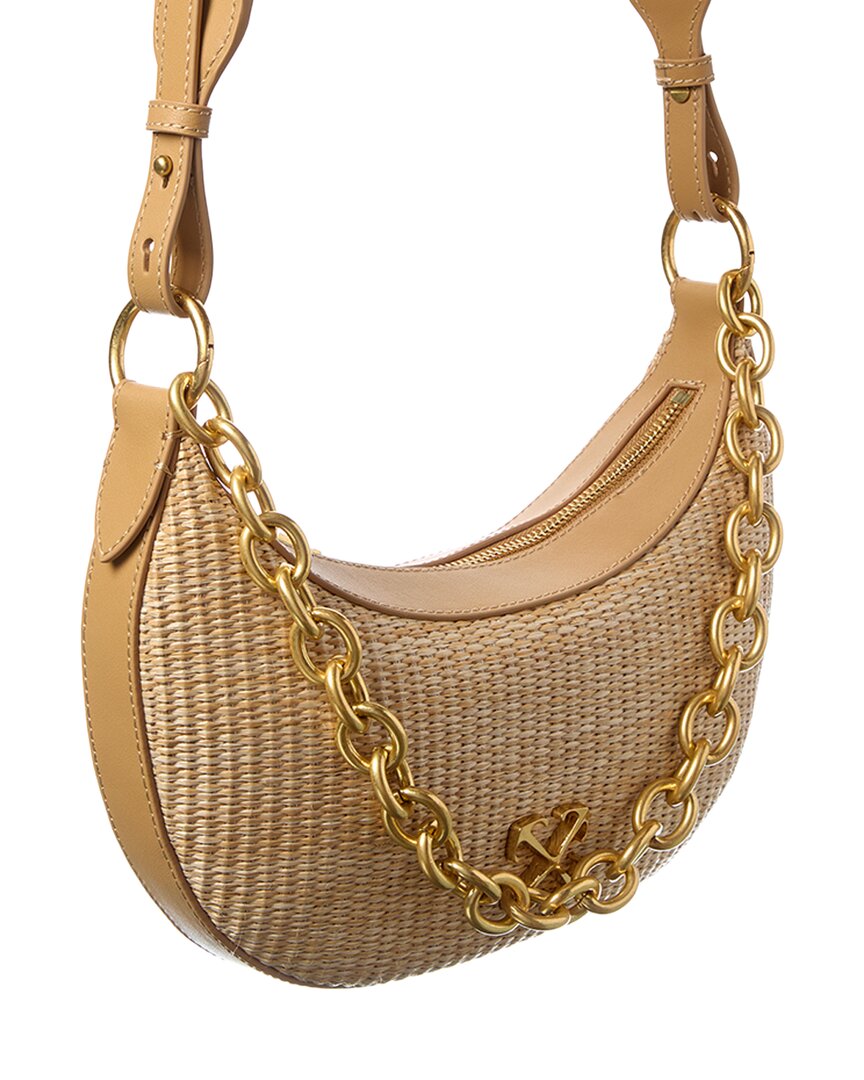 Off-White Hemisphere Straw & Leather Shoulder Bag