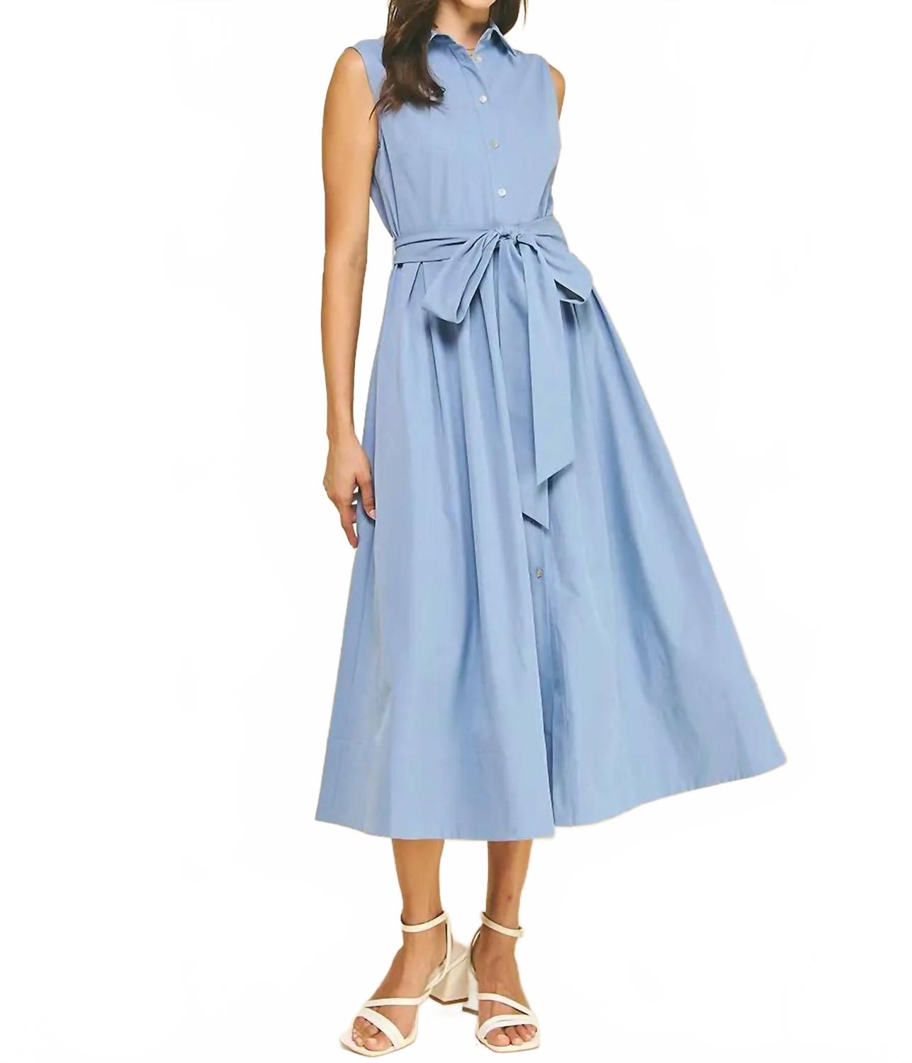 Hayden Flared Shirt Midi Dress In Light Blue