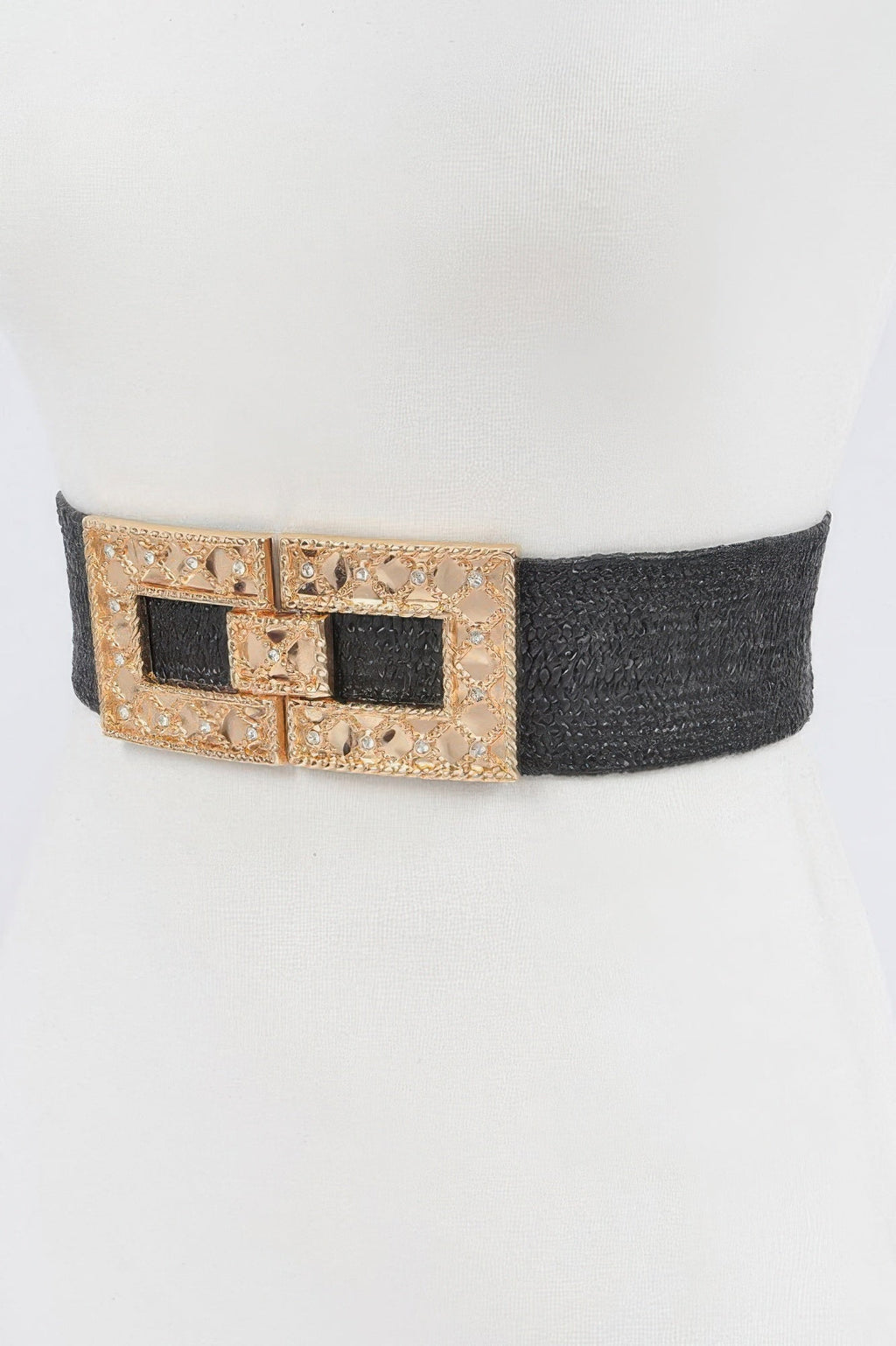 Rhinestone Buckle Stretch Straw Belt