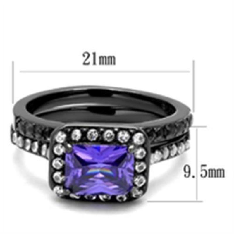 IP Light Black Stainless Steel Ring with AAA Grade CZ in Tanzanite