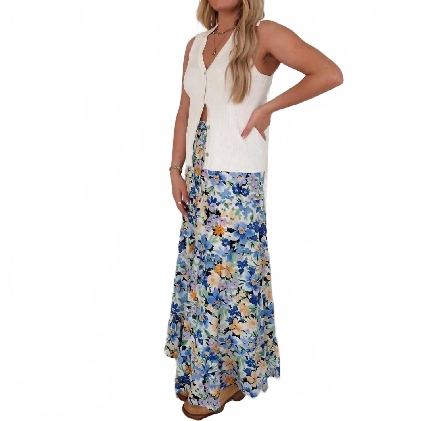 Lotus Maxi Skirt In Printed Vista Blue
