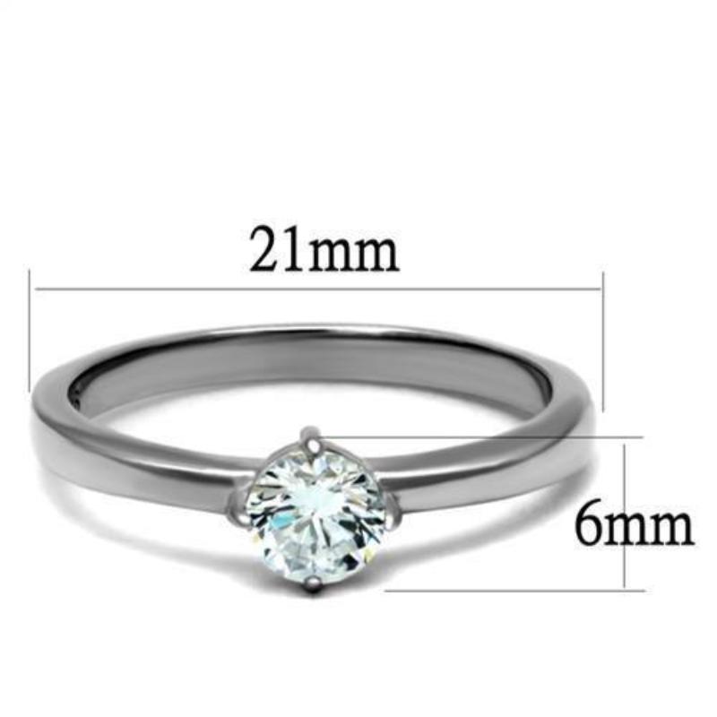 High polished (no plating) Stainless Steel Ring with AAA Grade CZ in Clear