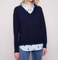 Margaret Layered Poplin Sweater In Navy