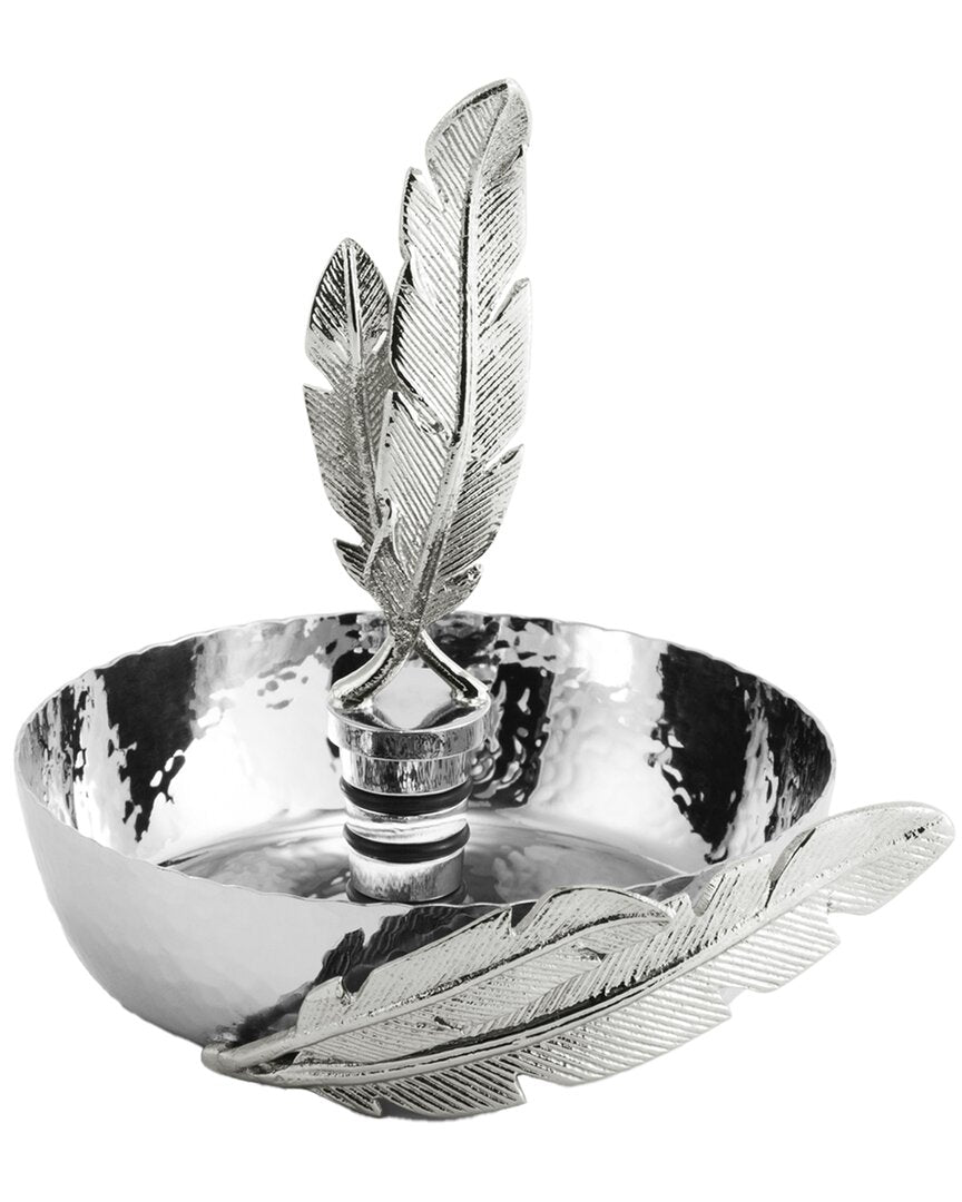 Michael Aram Feather Wine Coaster and Stopper Set