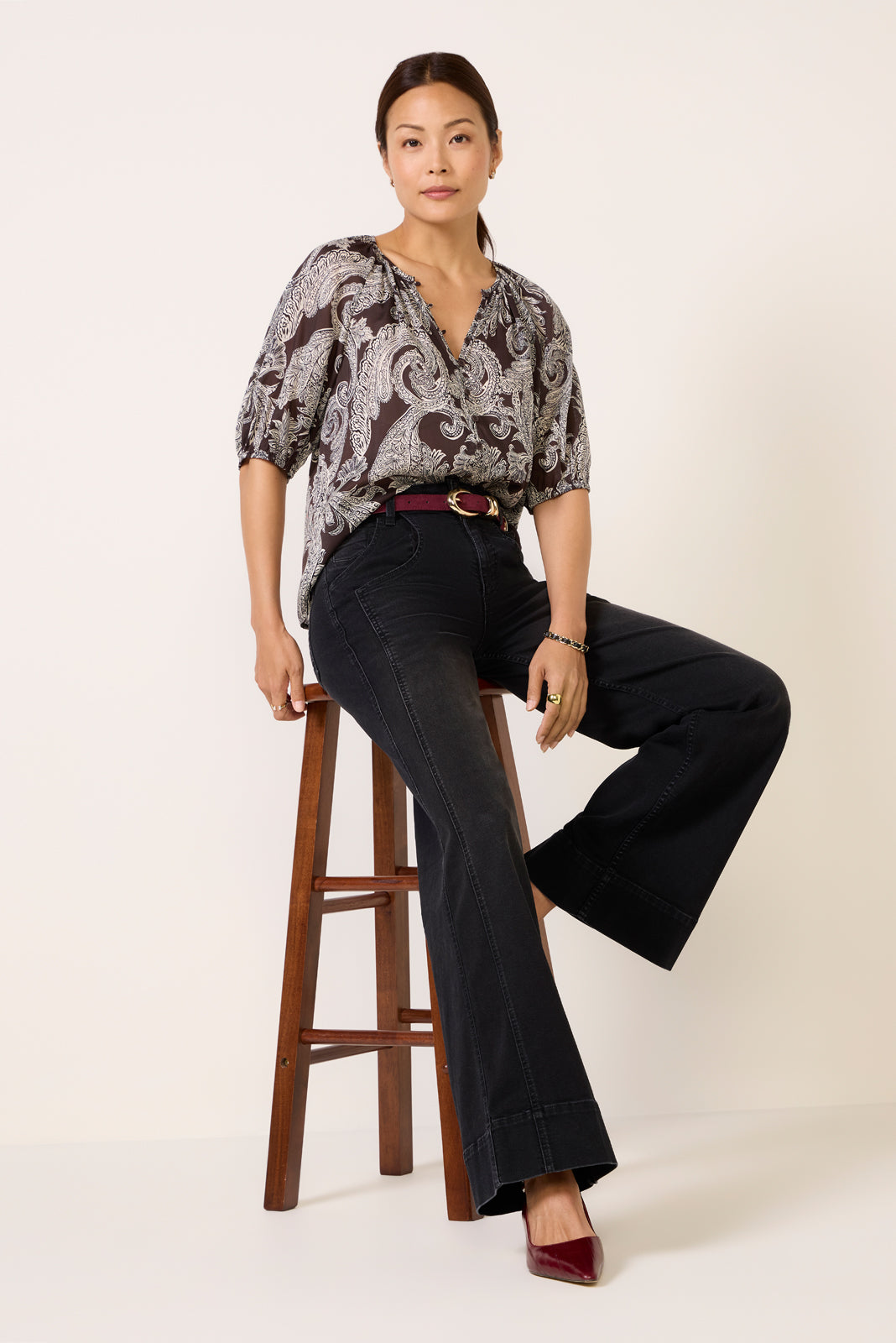 Women's Paisley Blouson Blouse