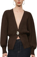 V-Neck Knitted Cardigan In Brown