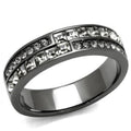 IP Light Black Stainless Steel Ring with Top Grade Crystal in Black Diamond