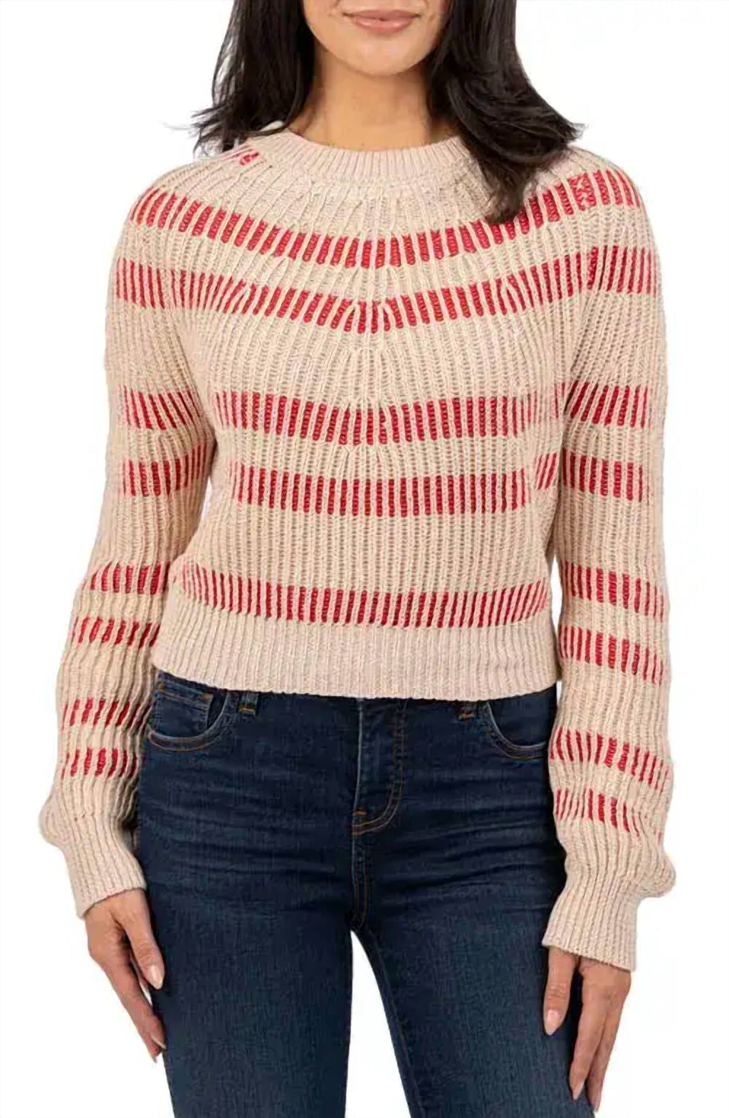 Reagen Stripe Crewneck Sweater In Taupe