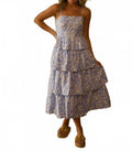 Animal Printed Tiered Ruffled Dress In Blue