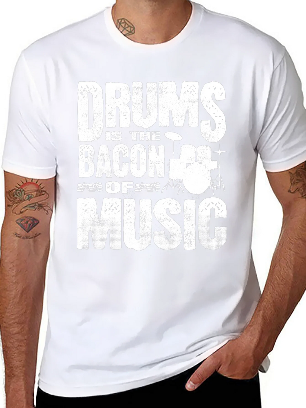 Drums Bacon of Music Black Graphic T-Shirt