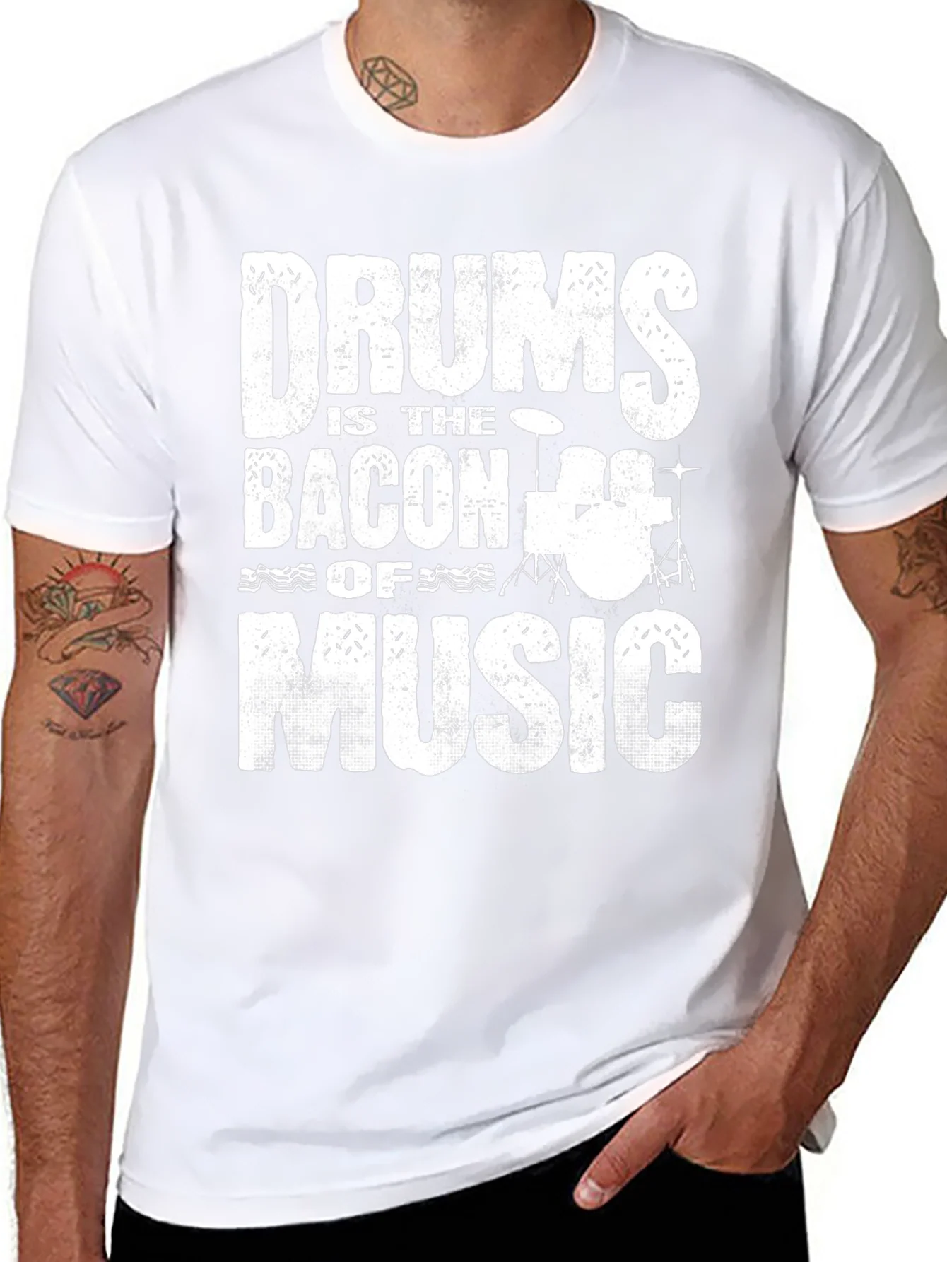 Drums Bacon of Music Black Graphic T-Shirt
