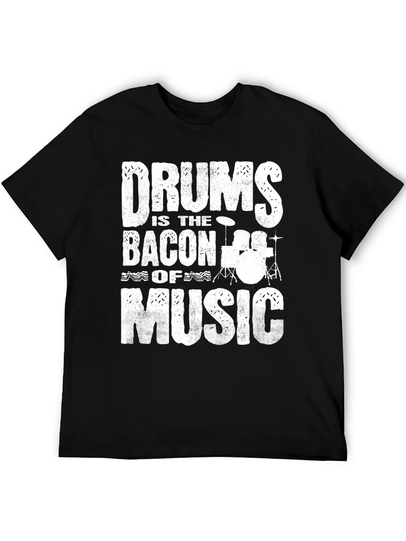 Drums Bacon of Music Black Graphic T-Shirt