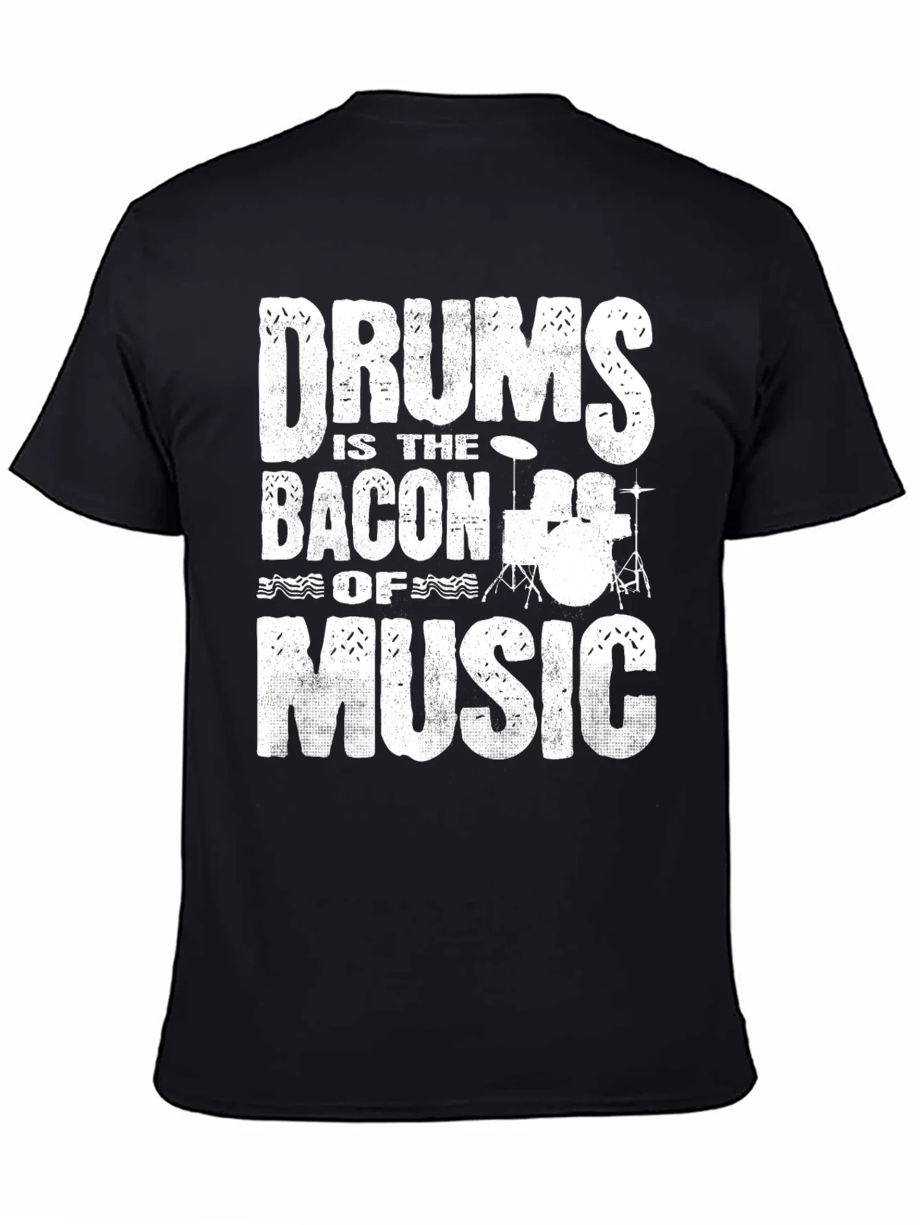 Drums Bacon of Music Black Graphic T-Shirt