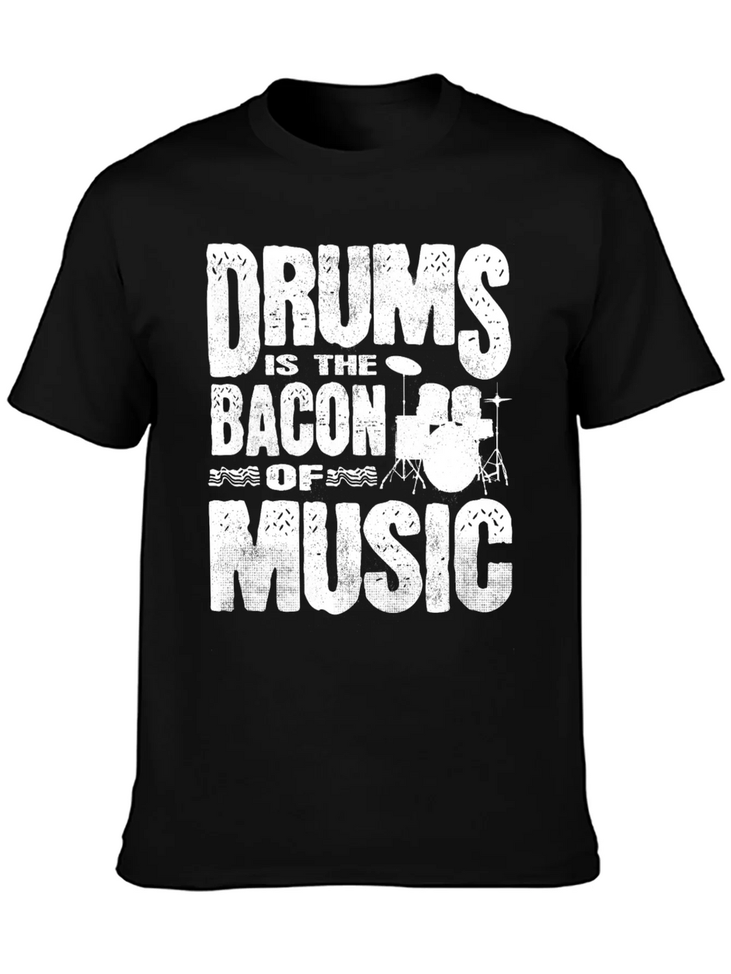 Drums Bacon of Music Black Graphic T-Shirt