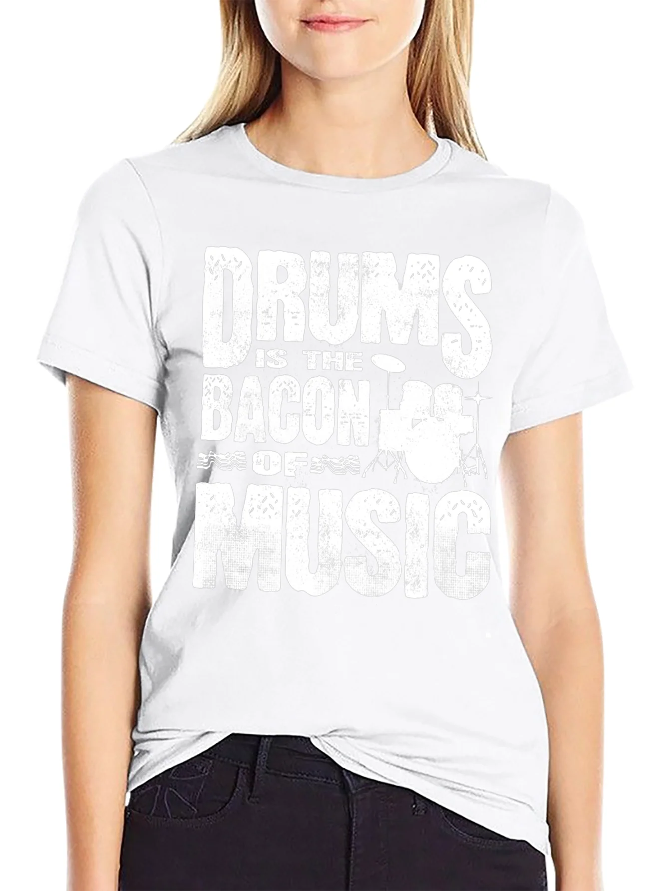 Drums Bacon of Music Black Graphic T-Shirt