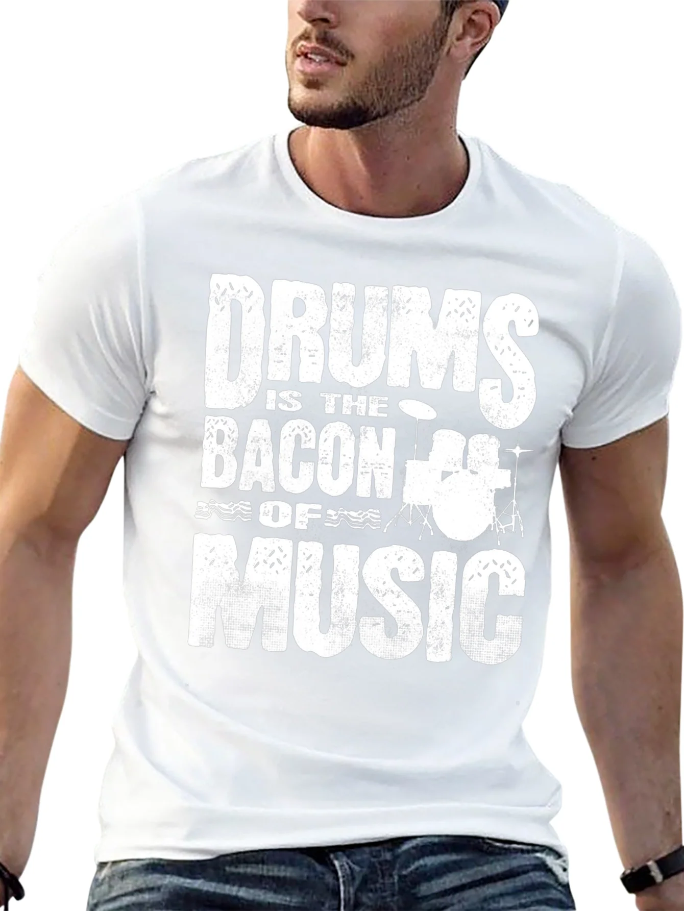 Drums Bacon of Music Black Graphic T-Shirt