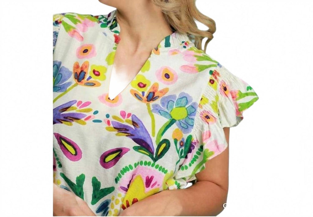 Lucky In Love V-Neck Top - Plus Size In Green Mix