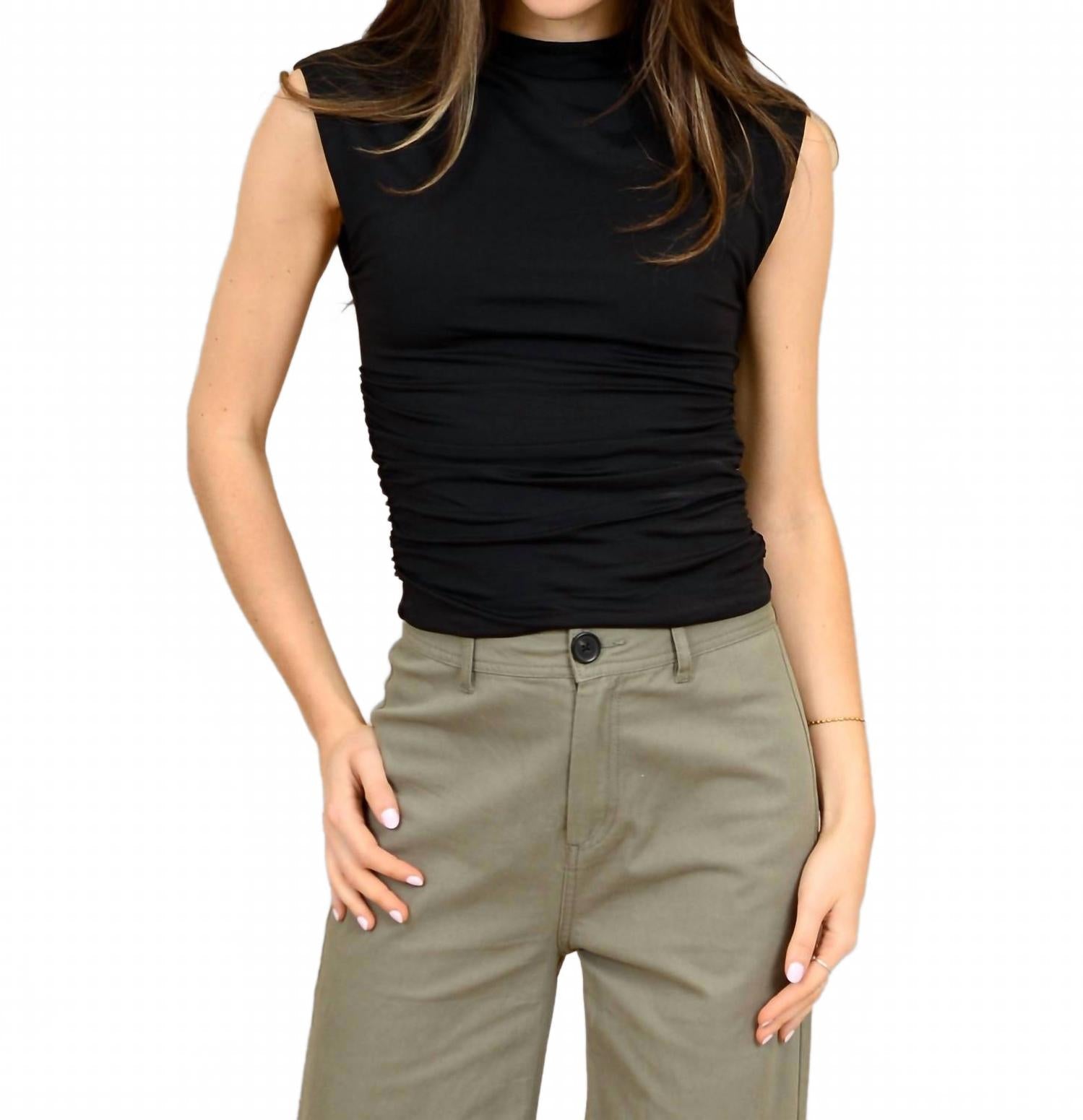 Extended Sleeve Funnel Neck Top In Black