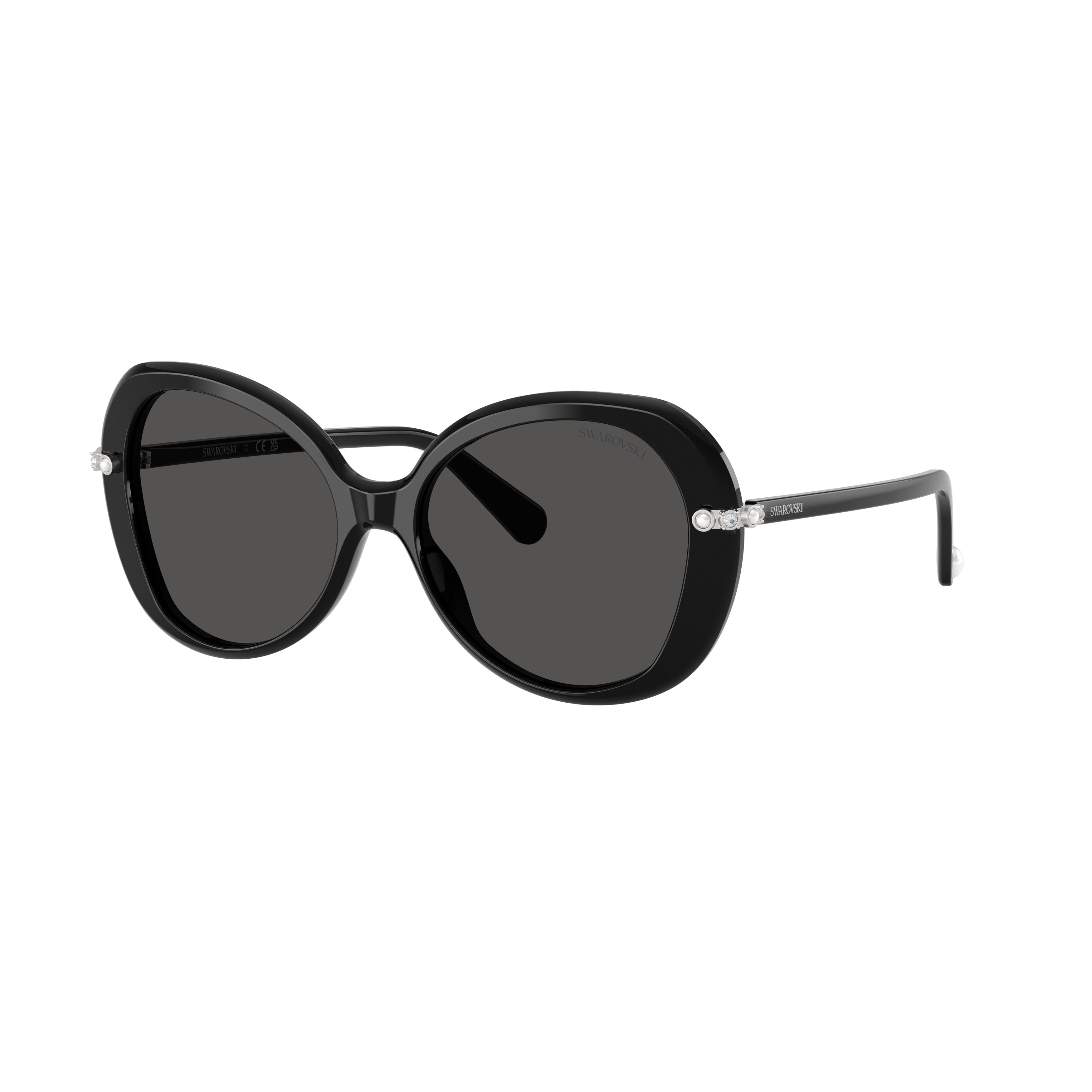 0Sk6059 Rounded Black Acetate Sunglasses with Crystal Embellishments