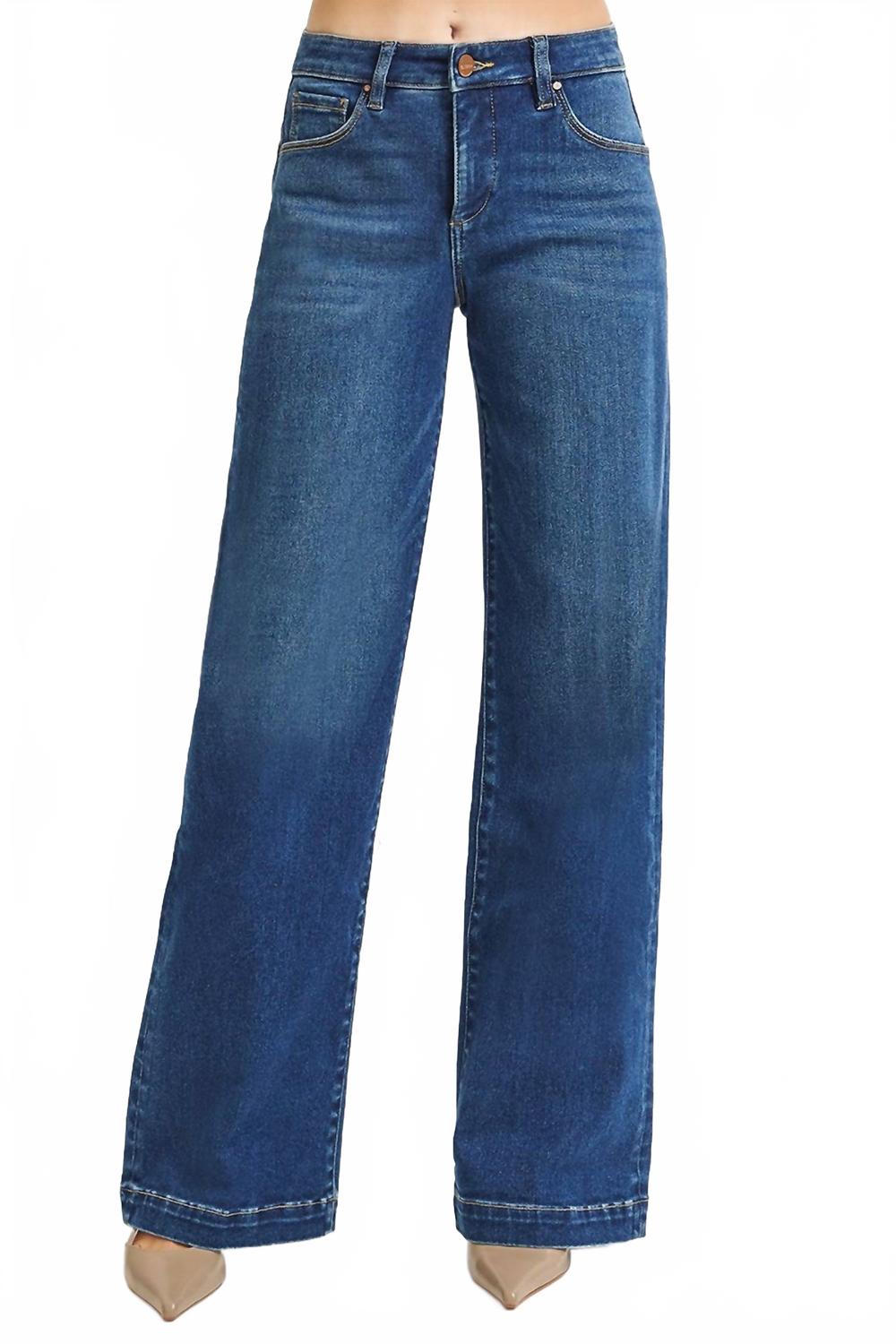 Women's Tummy Control Mid Rise Wide Jeans In Blue