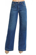 Women's Tummy Control Mid Rise Wide Jeans In Blue