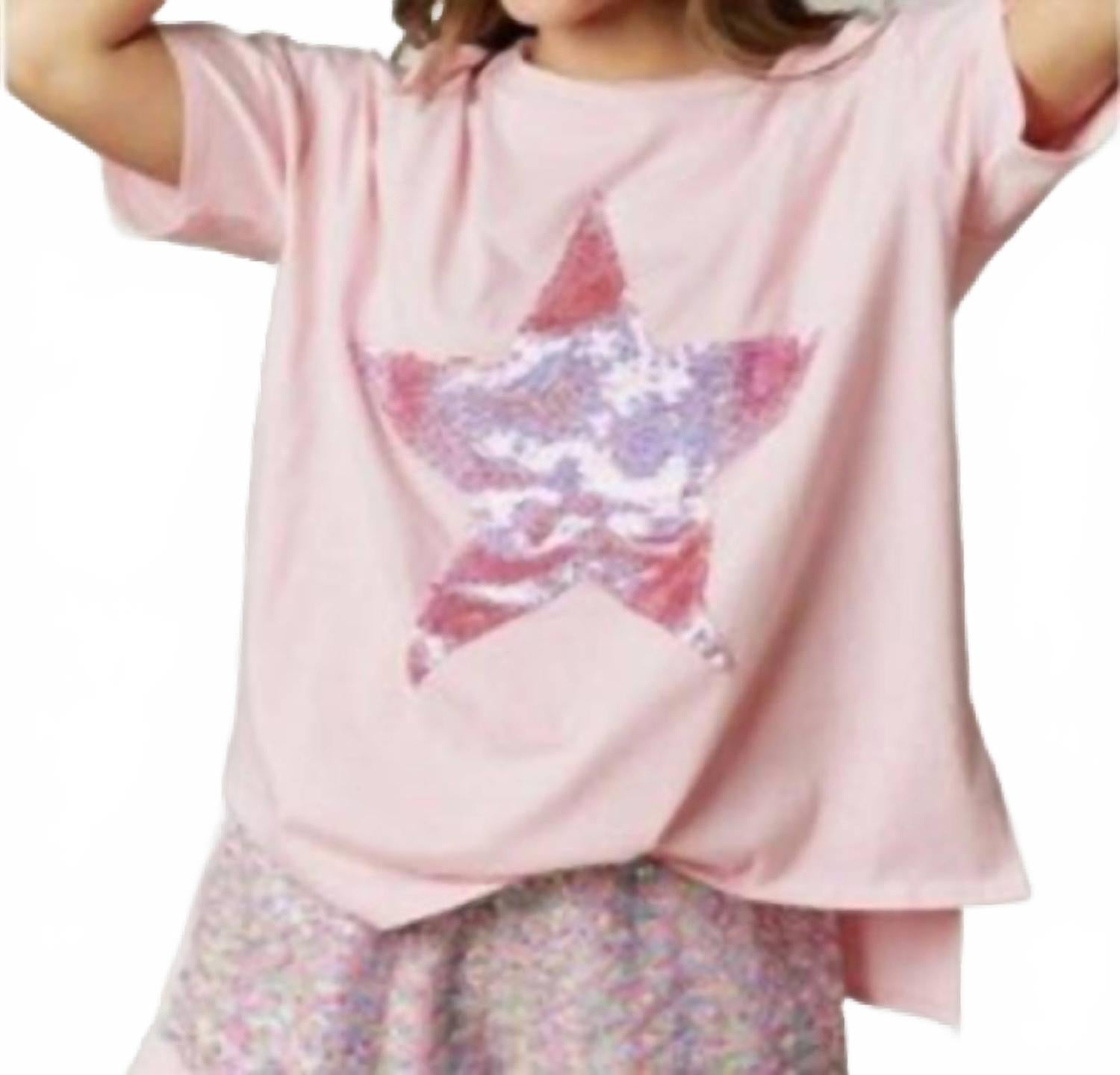 Sequin Star Patch Tee In Light Pink