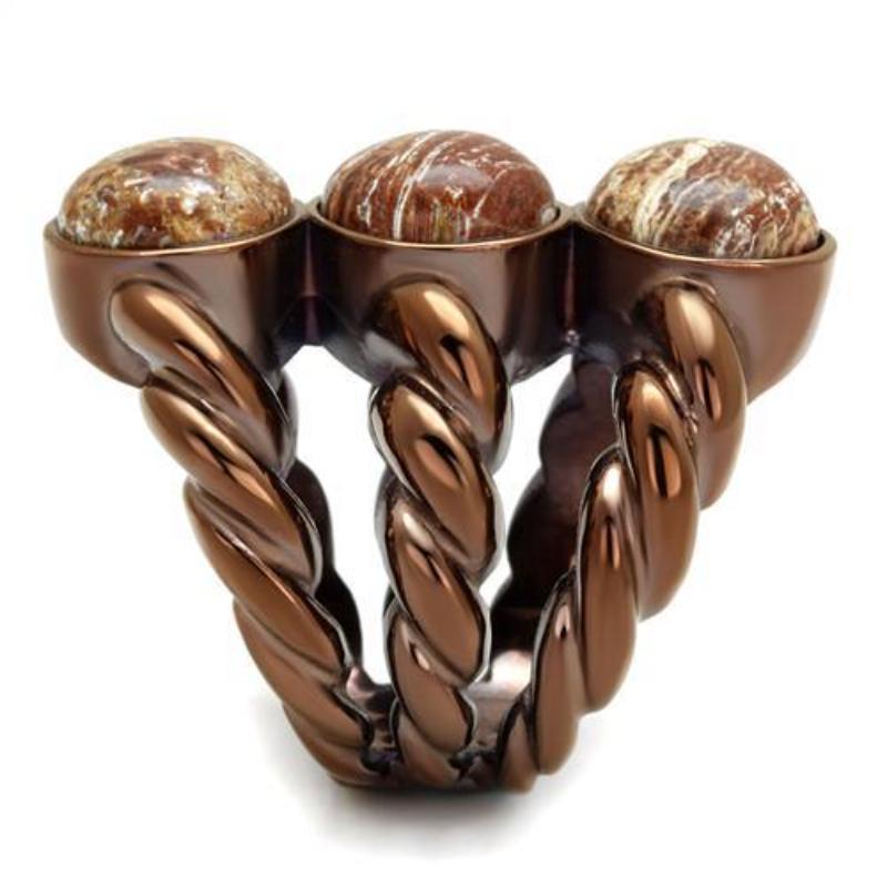 IP Coffee light Stainless Steel Ring with Semi-Precious Oligoclase in Multi Color