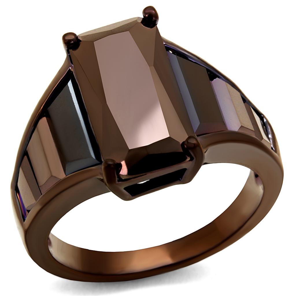 IP Coffee light Brass Ring with AAA Grade CZ in Light Coffee