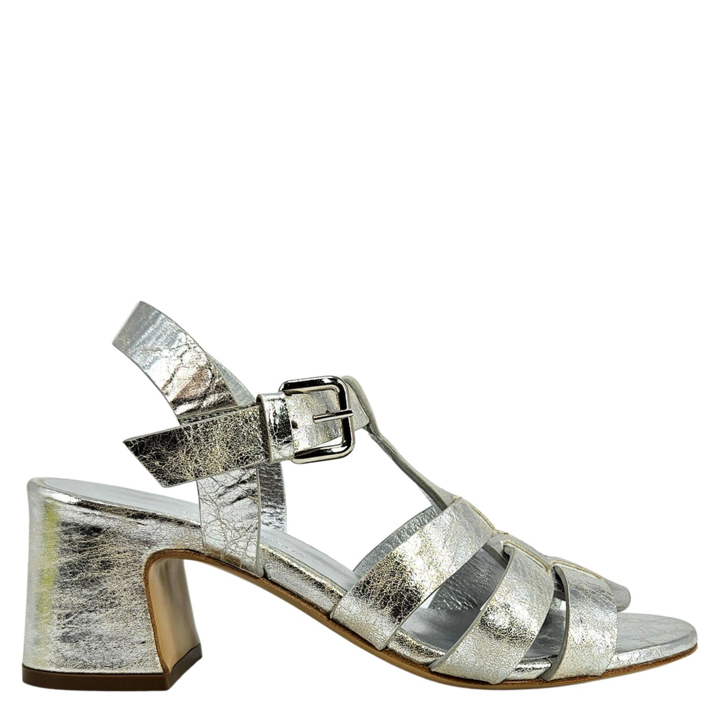 Metallic Leather Gladiator Heel Sandal
