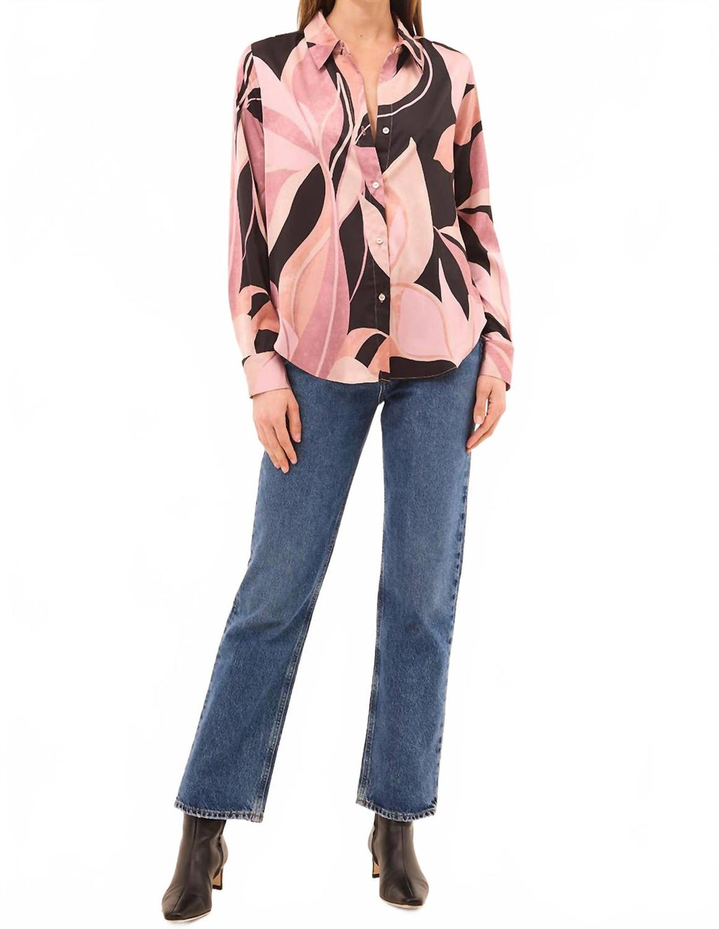 Celine Top In Moody Abstract Flora Satin