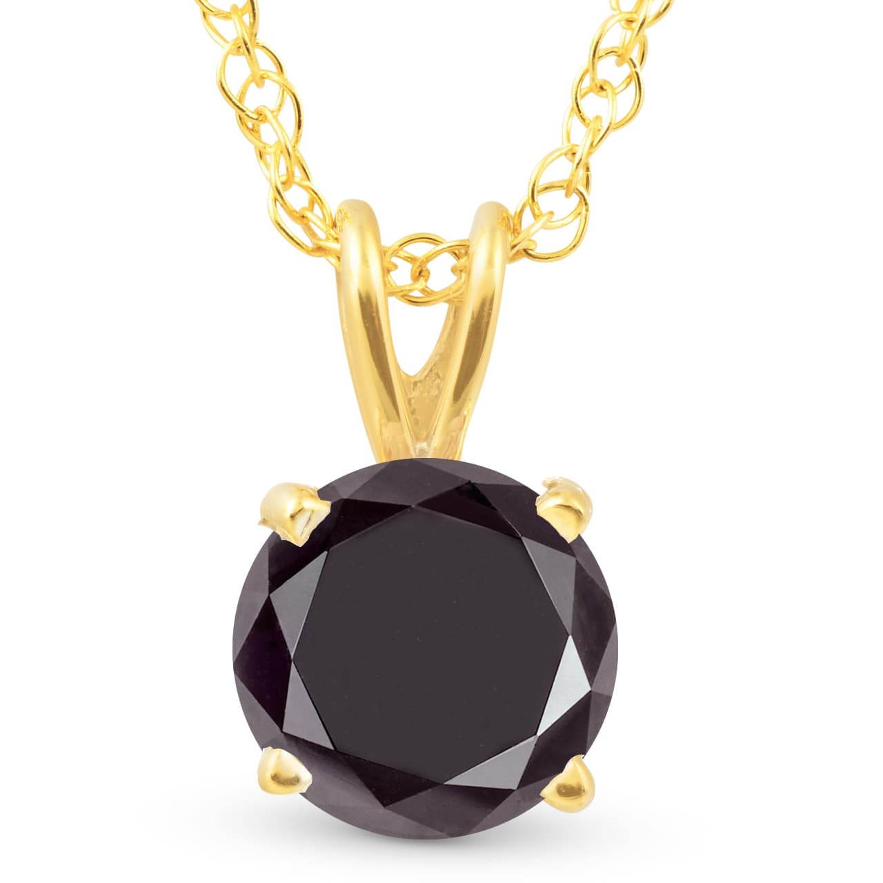 3Ct Black Diamond Solitaire Pendant Necklace in 14k White or Yellow Gold