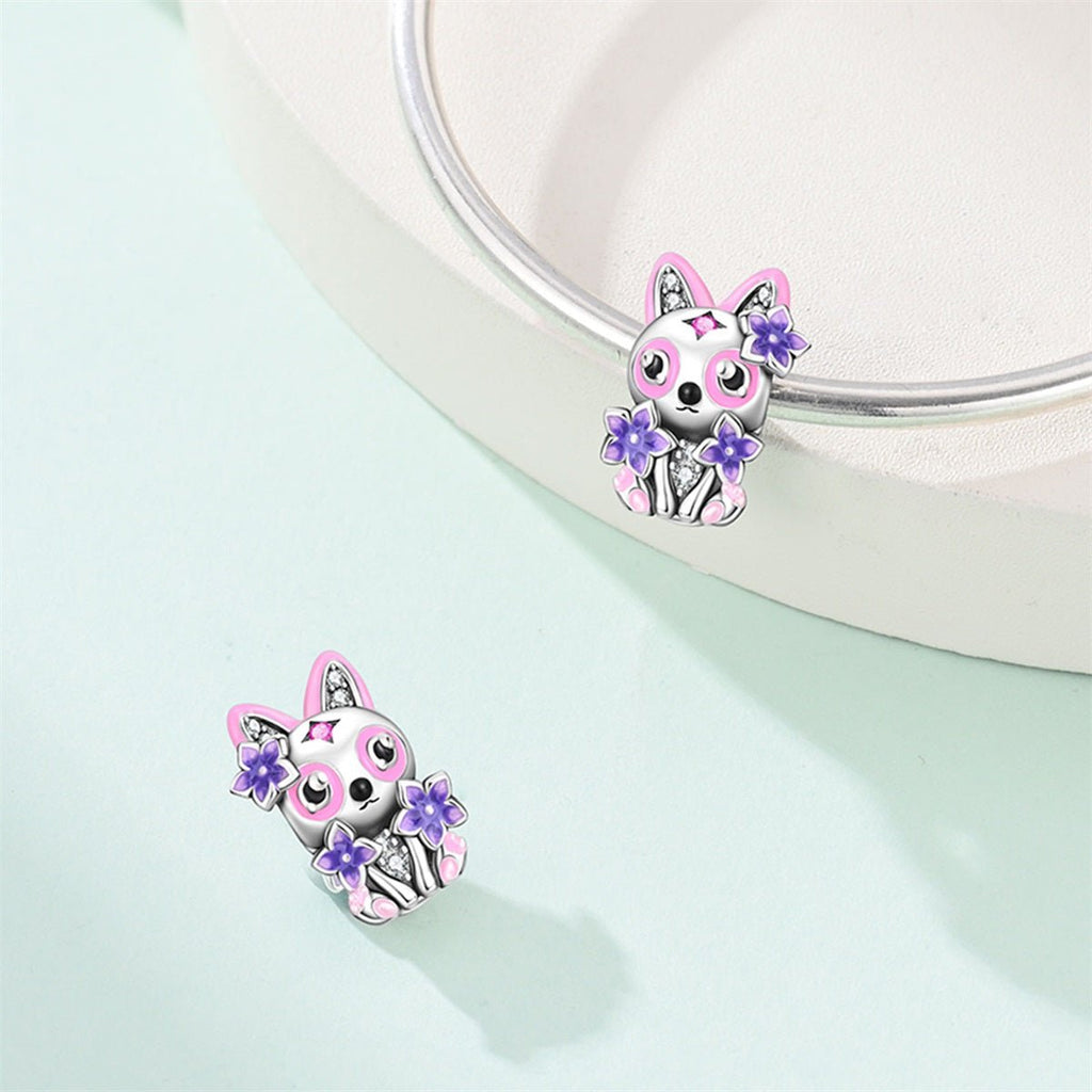 Cat with Pink & Purple Flowers Charm