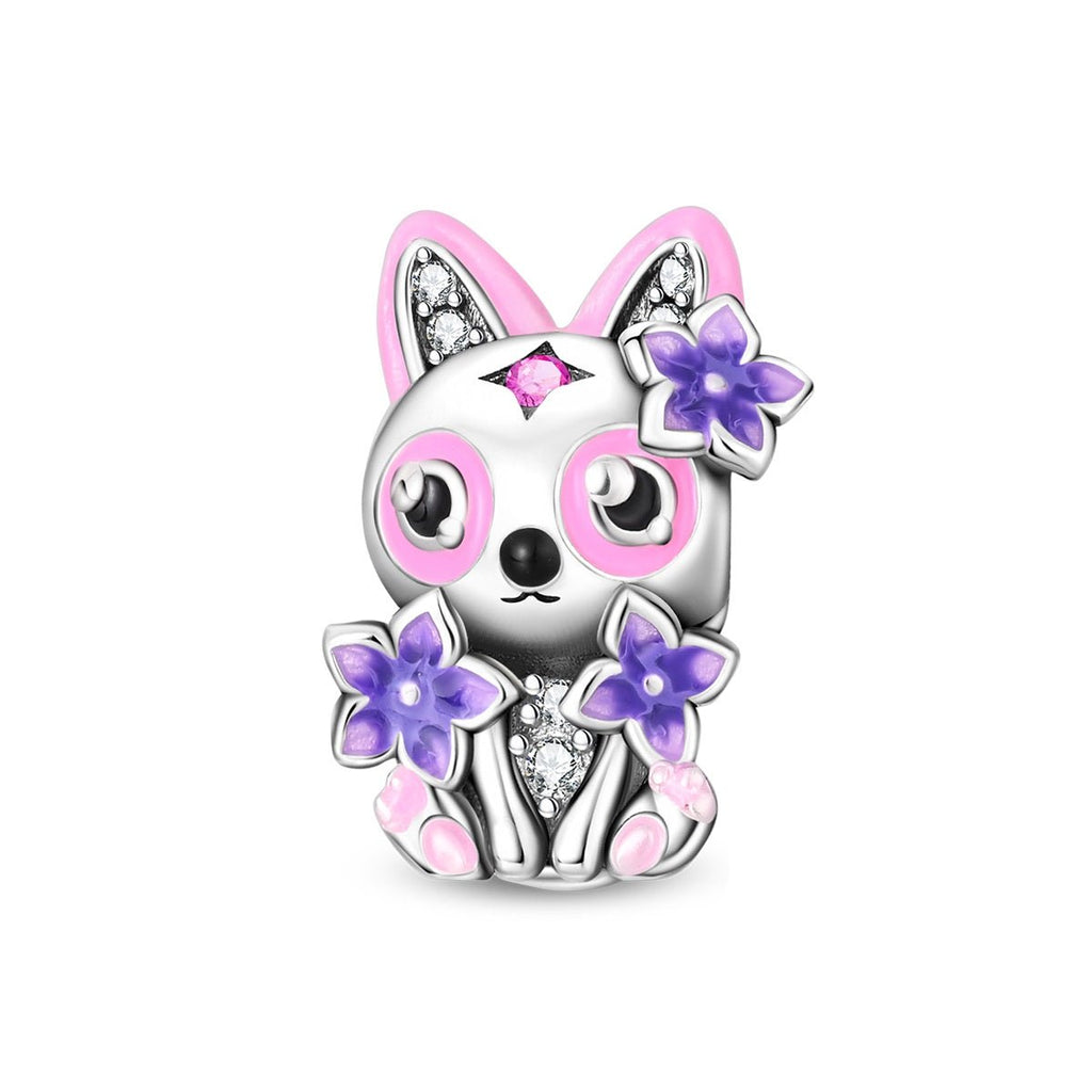 Cat with Pink & Purple Flowers Charm