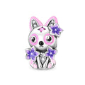 Cat with Pink & Purple Flowers Charm