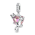 Cats Climbing Heart Crystal Dangle Charm