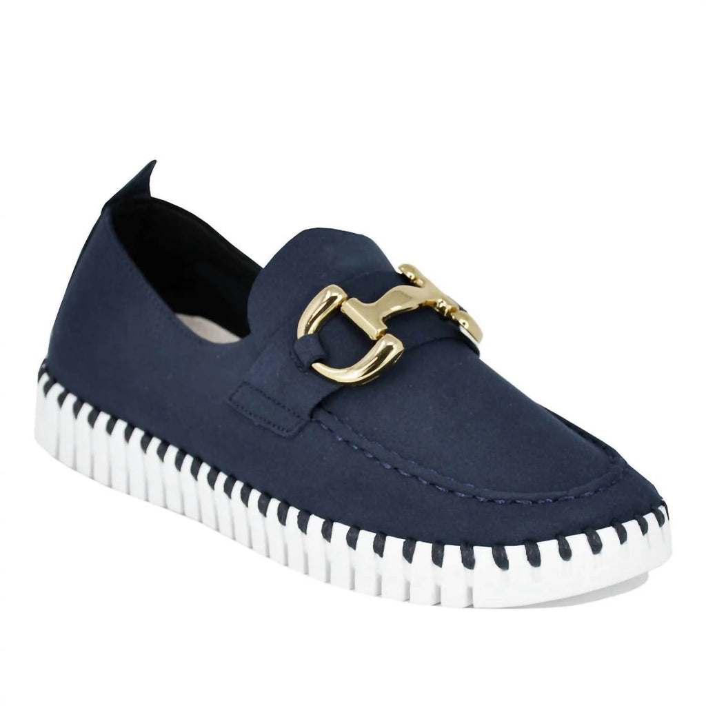 Women's Suede Slip On Buckle Sneakers In Dark Indigo
