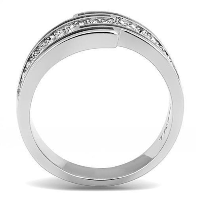 High polished (no plating) Stainless Steel Ring with Top Grade Crystal in Clear