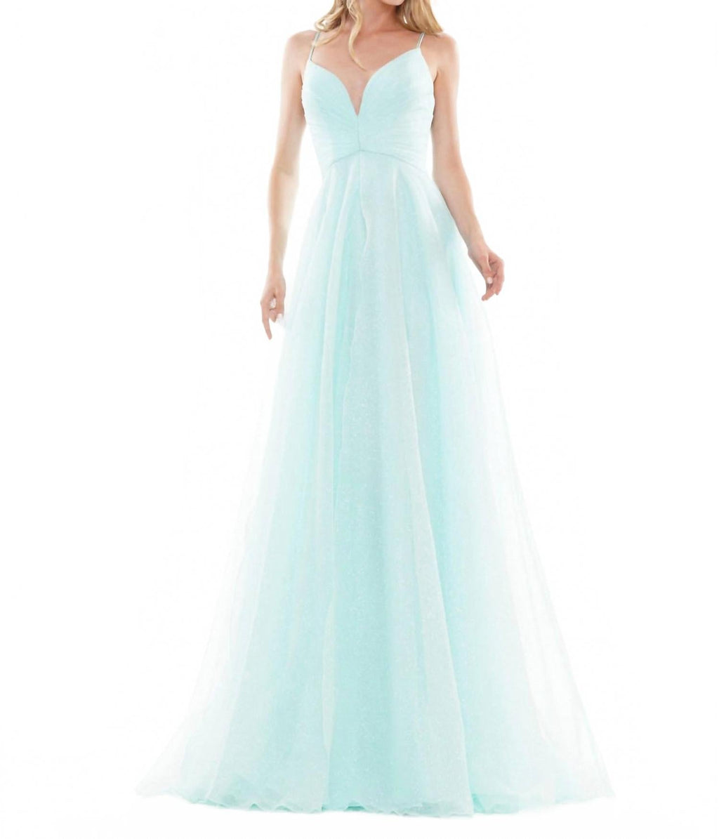 Glitter Tulle A-Line Gown In Mint