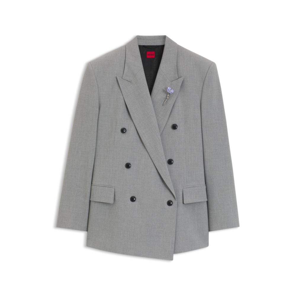 Relaxed-fit blazer with enamel flower brooch