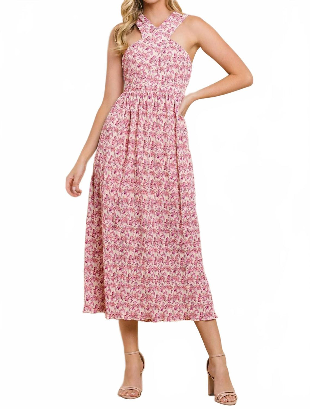 Petal Pleated Dress In Blush