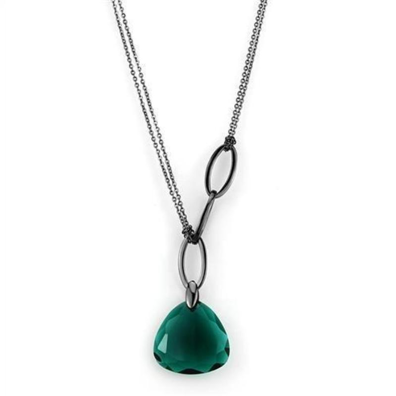IP Light Black Stainless Steel Necklace with Synthetic Synthetic Glass in Blue Zircon