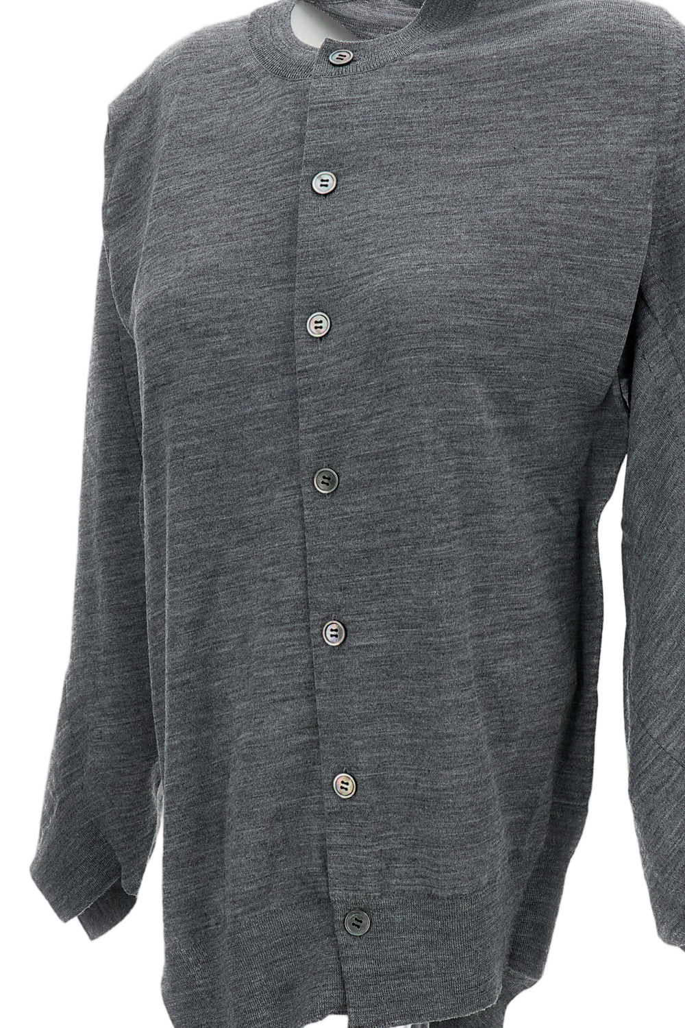 Grey Fine Wool Round Neck Cardigan