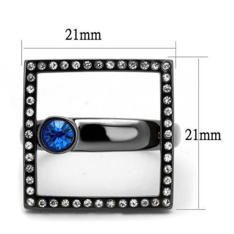 IP Light Black Stainless Steel Ring with Top Grade Crystal in Capri Blue