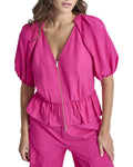 DKNY Zip Front Crinkle Top