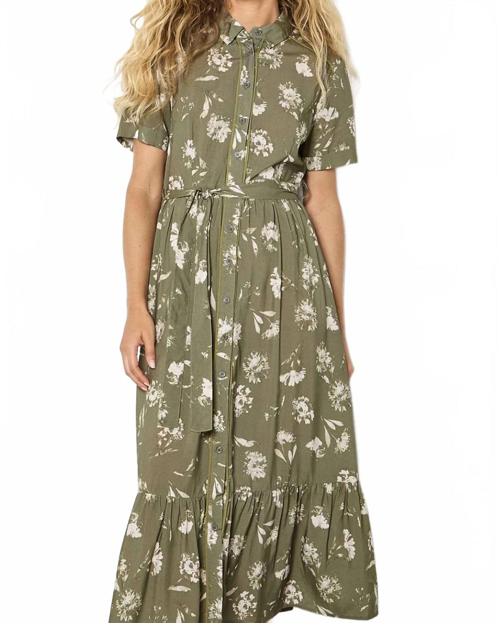 Pressed Daisy Shirt Dress In Khaki