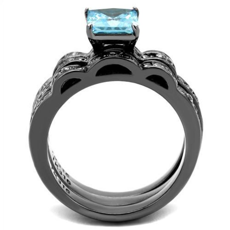 IP Light Black Stainless Steel Ring with AAA Grade CZ in Sea Blue